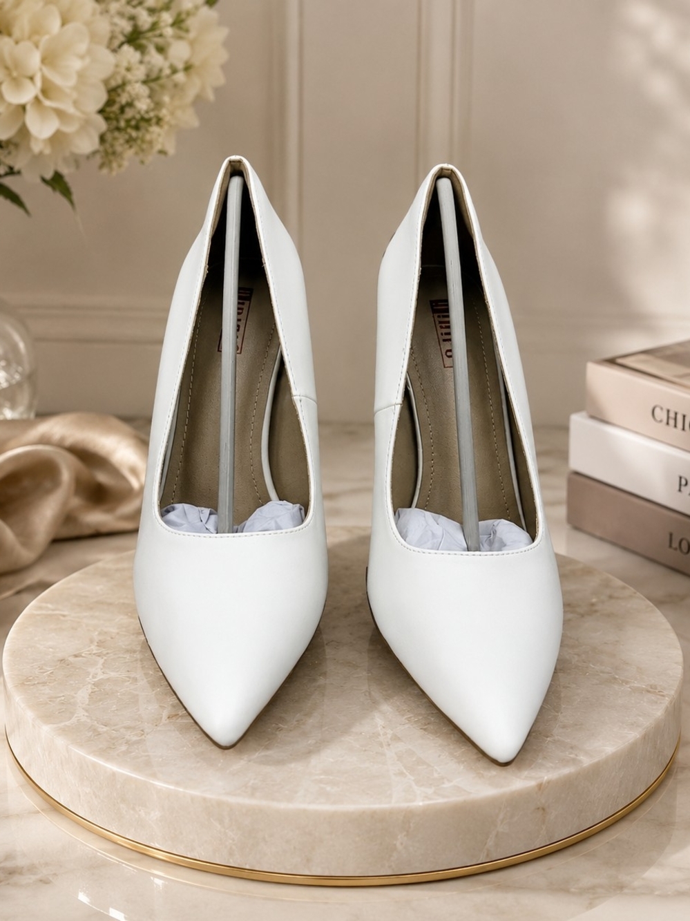 IDIFU White Pointed-Toe Stiletto Pumps